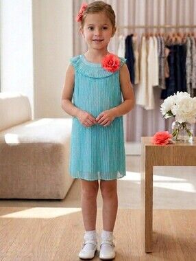 552. American Girl Pleats & Petals Aqua Pleated Dress - Girls Size 5